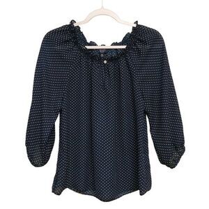 Chaps chiffon Off Shoulder‎ Polka Dot Key Hole Blouse Top Navy 2X